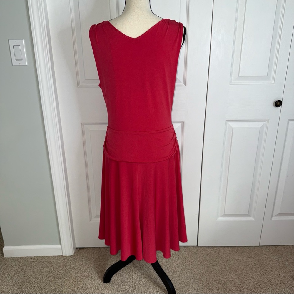 Talbots women’s size 14 Coral Sleeveless V Neck flattering Slinky Midi Dress - Picture 5 of 9